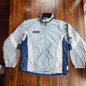 Columbia Windbreaker Jacket Women Small Blue White Packable Outdoors